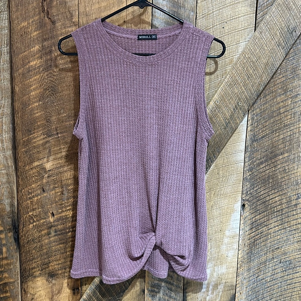 Miholl Sleeveless Blouse Tank Top Waffle Knit Knot Twist Bottom size M